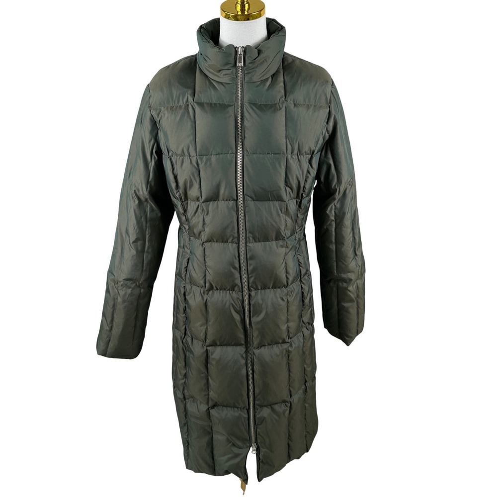 Michael Kors Down Puffer Jacket Womens M Olive Green Quilted Winter Coat Funnel